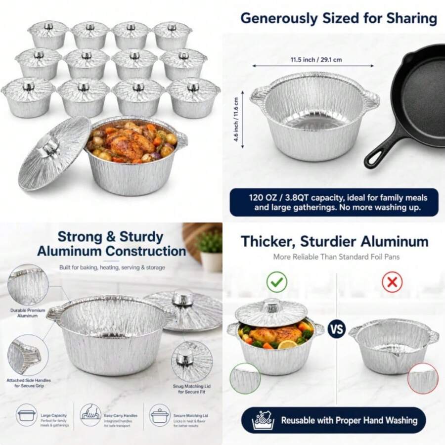 Camping Cooking Pots And Pans - 12 Pack Disposable Pot With Lid,