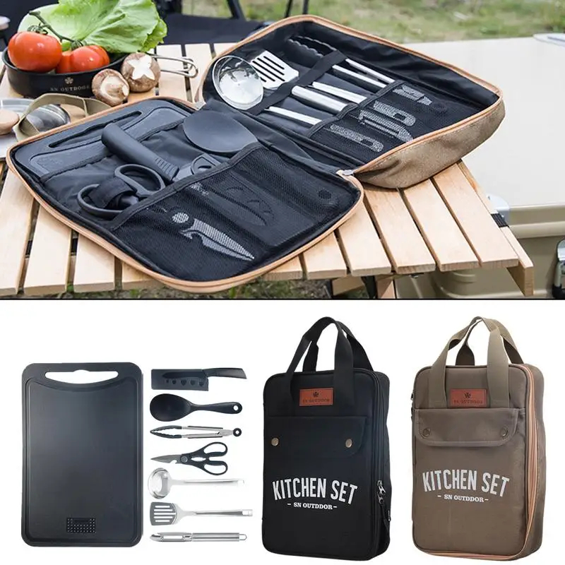 Camping Cooking Utensils Storage - 8pcs Camping Kitchen Cookware Set Portable