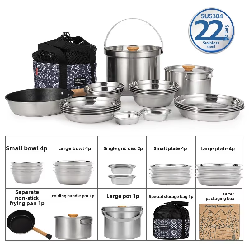 Camping Cooking Utensils Storage - NOBANA Newest Outdoor Stainless Steel Pot