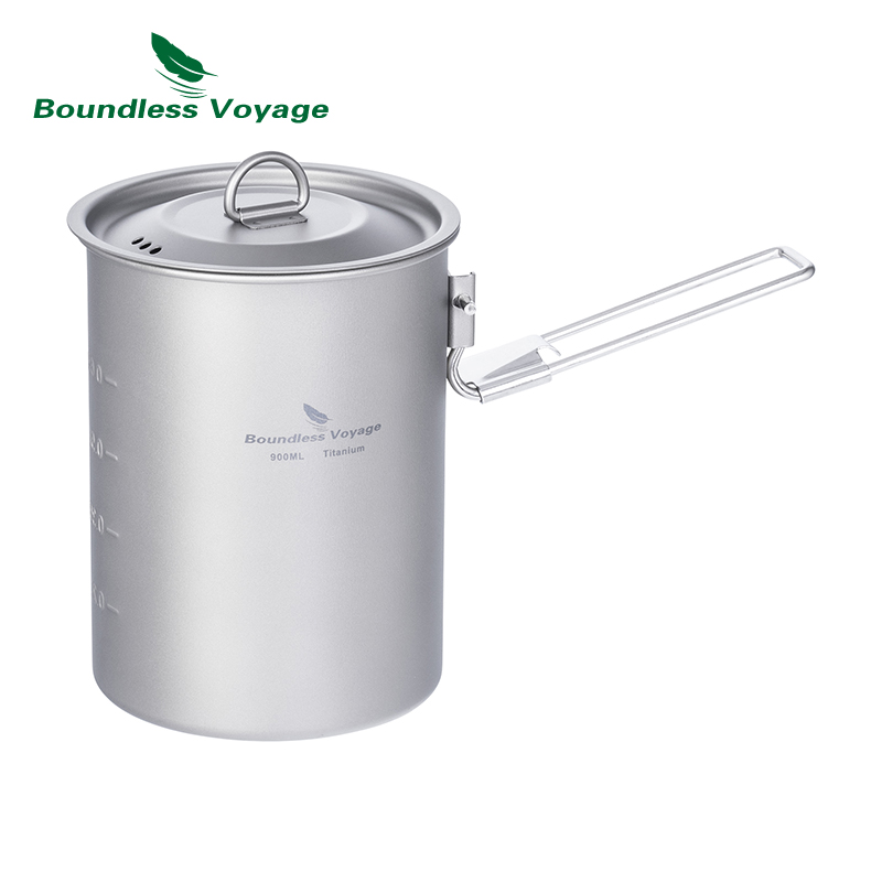 Camping Cooking Mug - Boundless Voyage 900ml Titanium Pot Cup