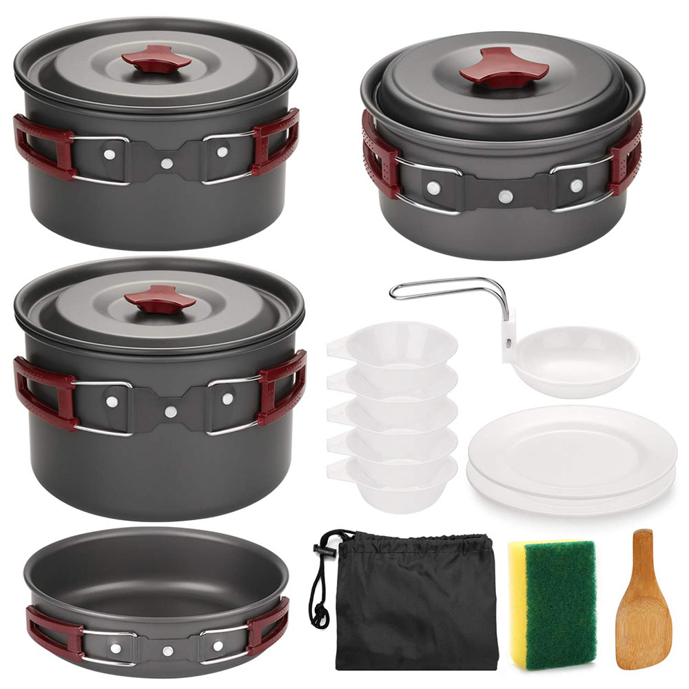 Camping Cooking Pots And Pans - Outdoor Camping Cookware Kit Non Stick